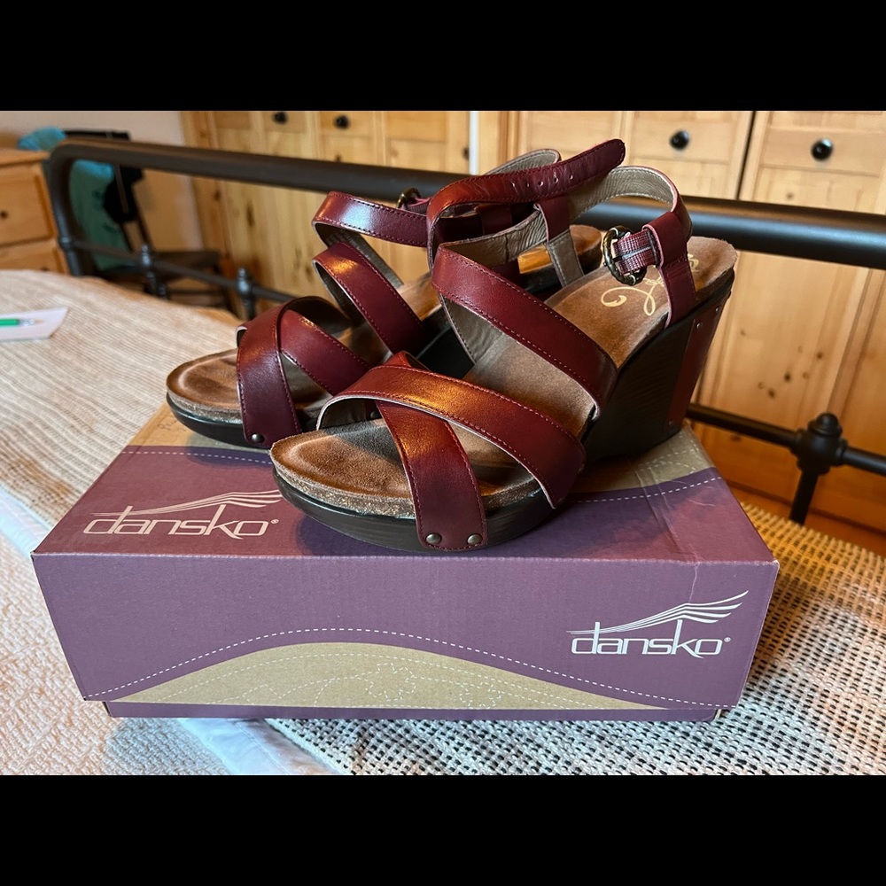 Dansko leather strap wedge sandals